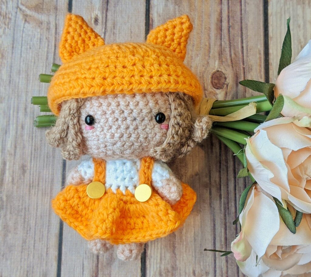 amigurumi fox girl in a free pattern finished product