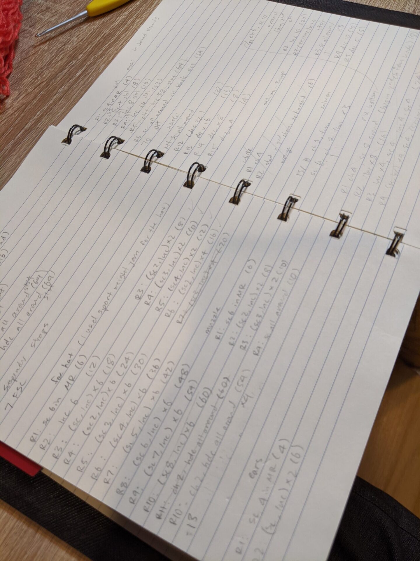 image of notebook in amigurumi design process